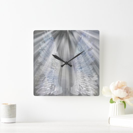 天使の翼と光 スクエア壁時計 (ホーム)