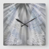 天使の翼と光 スクエア壁時計 (正面)