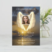 天使の翼と帆船の写真　人生の祝い 招待状 (スタンド正面)