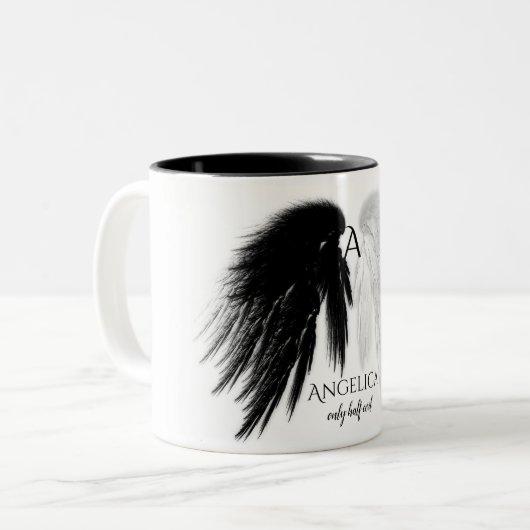 天使の翼のみ半分の邪悪モノグラムおもしろい ツートーンマグカップ (正面左)