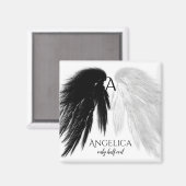 天使の翼のみ半分の邪悪モノグラムおもしろい マグネット (正面/裏面)