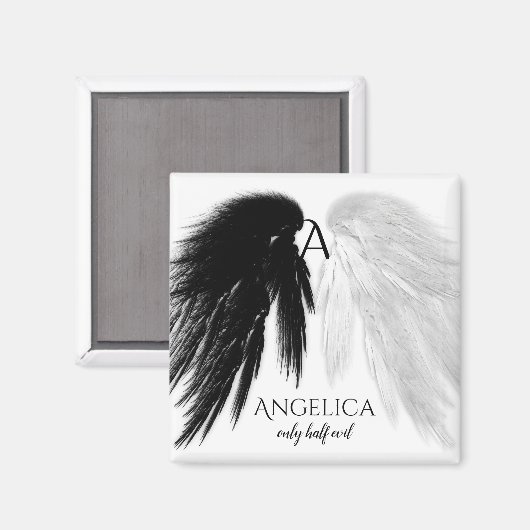 天使の翼のみ半分の邪悪モノグラムおもしろい マグネット (正面/裏面)