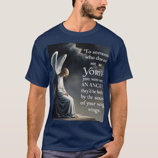 *「天使の翼の価値 – 感動的引用文アート」* Tシャツ (正面)