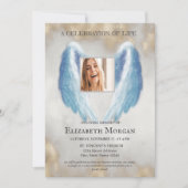 天使の翼の写真 ゴールド セレブレーション オブ ライフ 招待状 (正面)