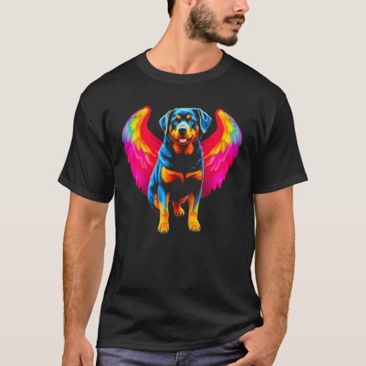 天使の翼の天国ポップロットワイラー犬 Tシャツ (正面)