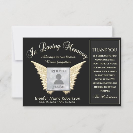 天使の翼の感謝の写真カード (正面)