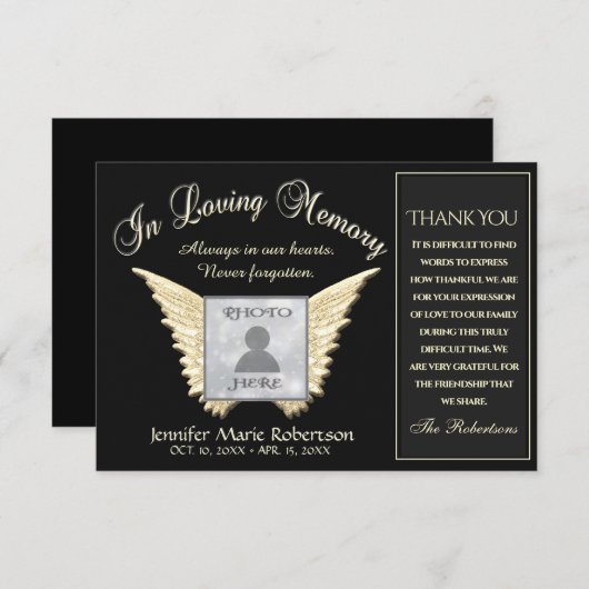 天使の翼の感謝の写真カード (正面/裏面)