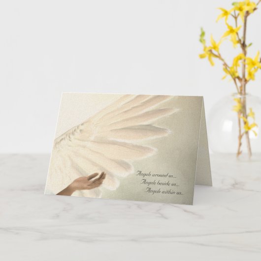 天使の翼の挨拶状-おあつらえのテンプレート カード (黄色い花)