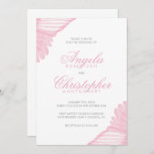 天使の翼の羽毛 ピンクとグレー 招待状 (正面/裏面)