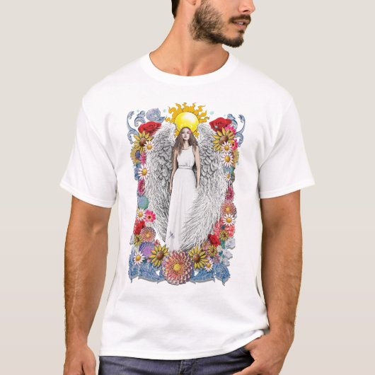 天使の翼の花と羽 Tシャツ (正面)