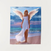 天使の翼を持つ美しいビーチ タペストリー (正面)