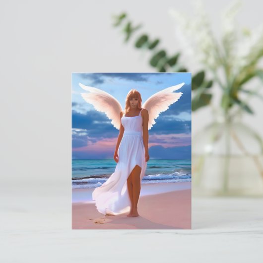 天使の翼を持つ美しいビーチ ポストカード (スタンド正面)