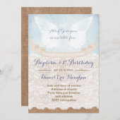 天使の翼バプテスマと男の子のための最初の誕生日 招待状 (正面/裏面)