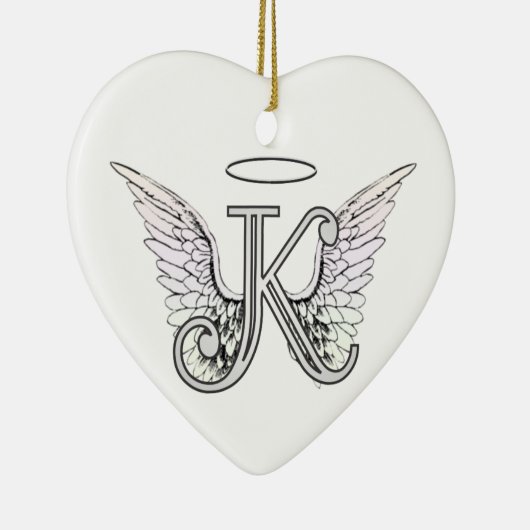 天使の翼及びハローの手紙Kの最初のモノグラム セラミックオーナメント (右)