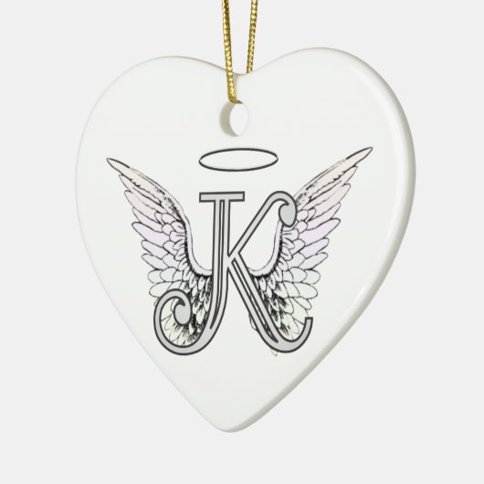 天使の翼及びハローの手紙Kの最初のモノグラム セラミックオーナメント (左)