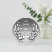 天使の翼及びリボンの旗の結婚式招待状 セーブザデート (スタンド正面)