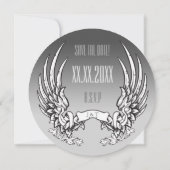 天使の翼及びリボンの旗の結婚式招待状 セーブザデート (裏面)