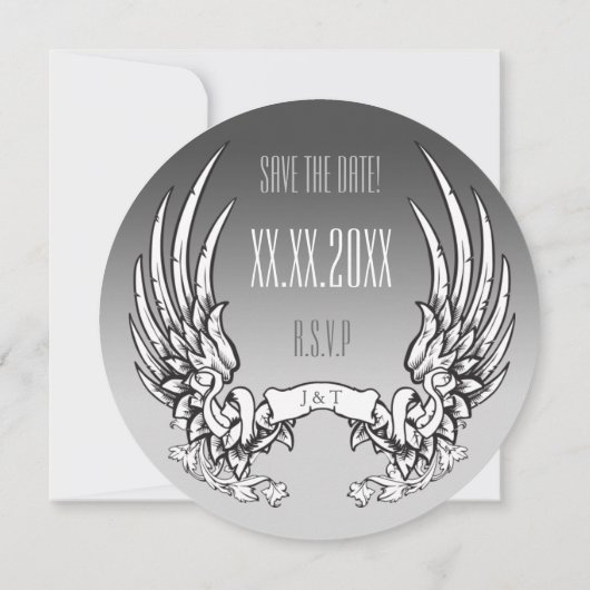 天使の翼及びリボンの旗の結婚式招待状 セーブザデート (裏面)