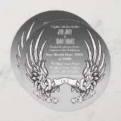 天使の翼及びリボンの旗の結婚式招待状 セーブザデート (正面/裏面)