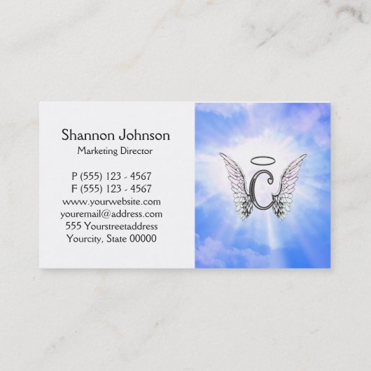 天使の翼、ハローの雲が付いている最初のモノグラムC 名刺 (裏面)