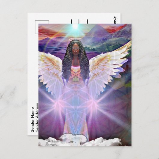 天使の花のシンボル黒女神アート ポストカード (正面/裏面)