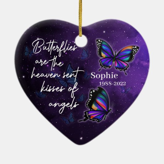 天使の蝶キス – セラパーソナライズされたミ セラミックオーナメント (裏面)