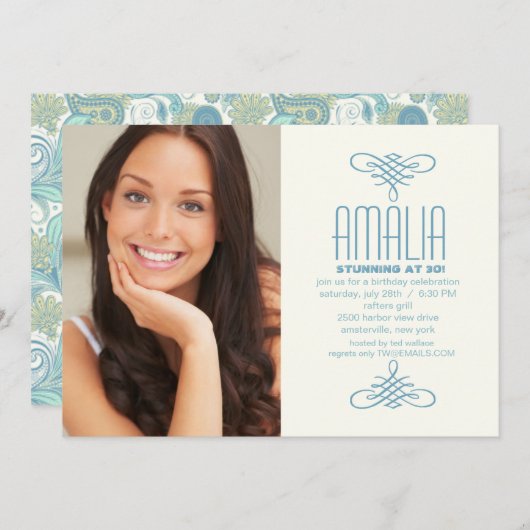 天使の衣服のペイズリーの写真の招待状 招待状 (正面/裏面)