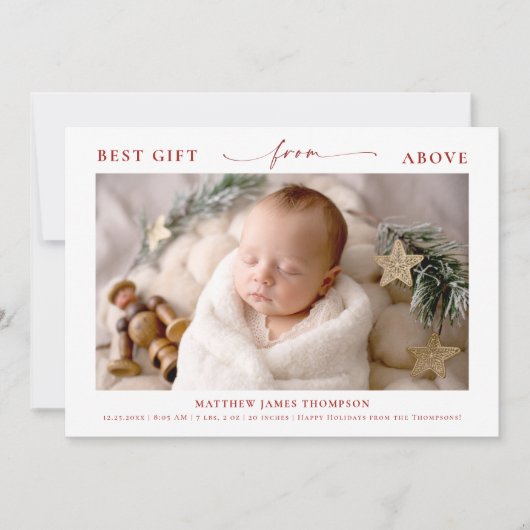 天使の贈り物 エレガントな赤ちゃんのクリスマスフォト シーズンカード (正面)
