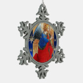 天使の赤、金ゴールド、青とダイヤモンドの星 スノーフレークピューターオーナメント (左)