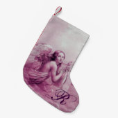 天使の遊ライラ雲の上にピンクのモノグラム スモールクリスマスストッキング (正面 (吊り時))