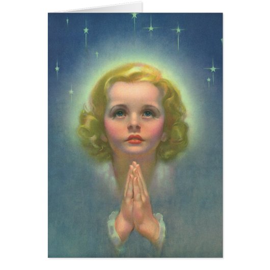 天使の金髪の少女が光輪と星を纏って祈る (正面)