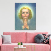 天使の金髪の少女が光輪と星を纏って祈る キャンバスプリント (インサイチュ (リビング))