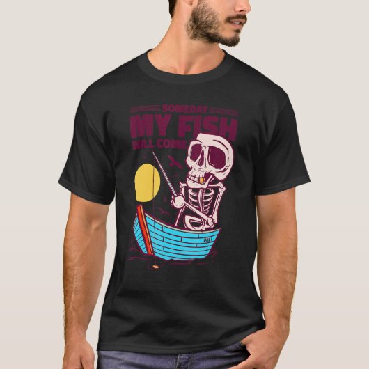 天使の釣り船のスケルトンのドクロの釣り人 Tシャツ (正面)