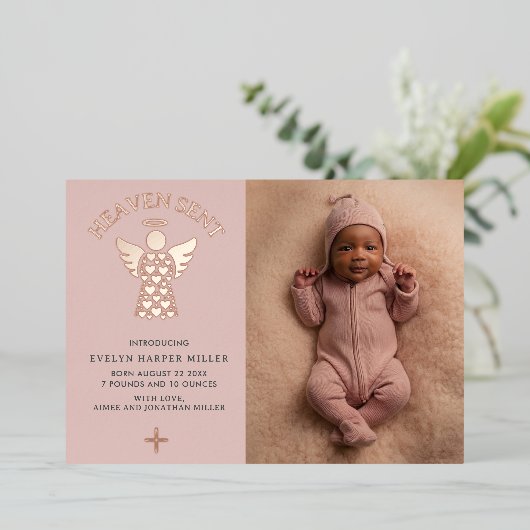 天使の降誕 おめでとう ゴールド箔 天使カード 箔招待状 (立ち正面)