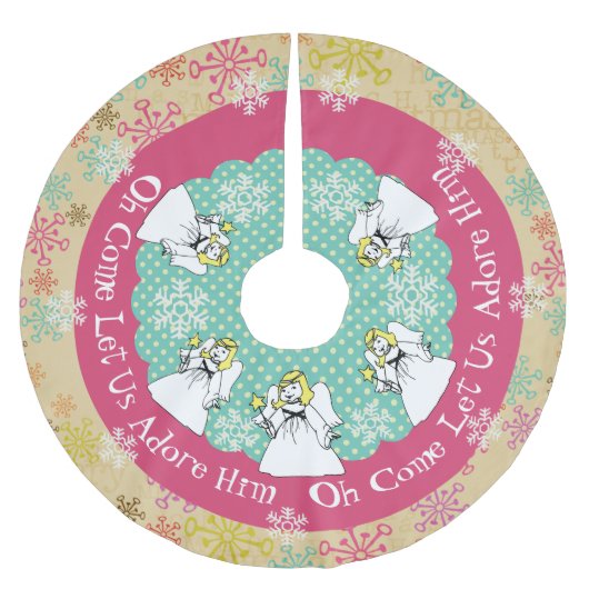 天使の雪片は彼の木のスカートを崇拝する ブラッシュドポリエステルツリースカート (正面)