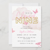 天使の雲の上の虹色の蝶々 ガール ベイビーシャワー 招待状 (正面)