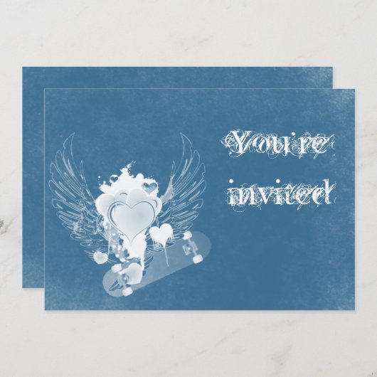 天使の青いハートによっては招待状が飛びます 招待状 (正面/裏面)