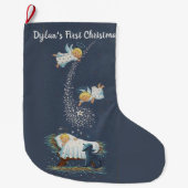 天使の飼い葉桶のパーソナライズなベビーイエス・キリスト ラージクリスマスストッキング (正面)