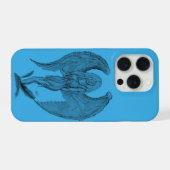 天使の黒と青のデザイン iPhoneケース (裏面横)