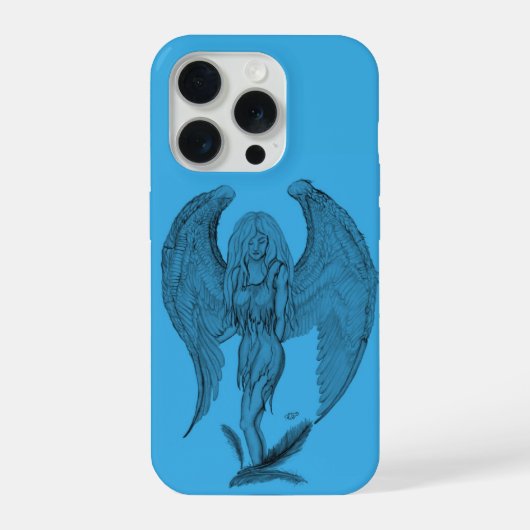 天使の黒と青のデザイン iPhoneケース (裏面)