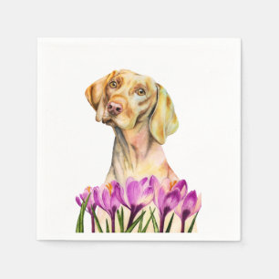 天使の Vizslaの犬およびクロッカスの水彩画 スタンダードカクテルナプキン