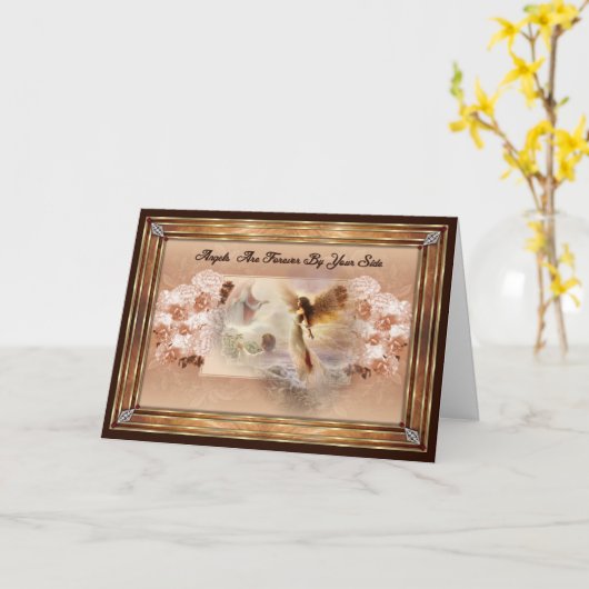 天使は永遠にあなたの傍にいて挨拶をする カード (黄色い花)