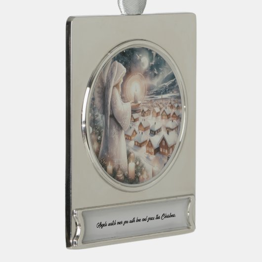 天使は、あなたの北欧のスタイルクリスマスを見守る シルバープレートバナーオーナメント (右)