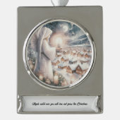 天使は、あなたの北欧のスタイルクリスマスを見守る シルバープレートバナーオーナメント (正面)