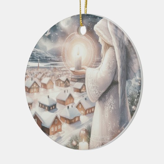 天使は、あなたの北欧のスタイルクリスマスを見守る セラミックオーナメント (左)