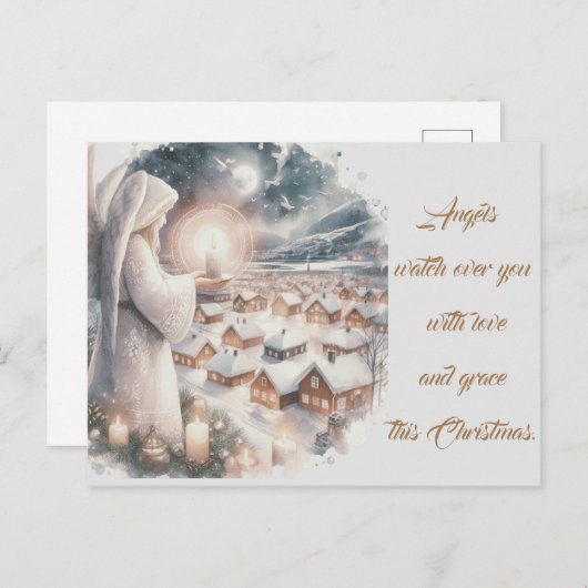天使は、あなたの北欧のスタイルクリスマスを見守る ポストカード (正面/裏面)