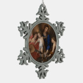 天使を作る音楽のヴァージンそして子供 スノーフレークピューターオーナメント (左)