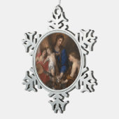 天使を作る音楽のヴァージンそして子供 スノーフレークピューターオーナメント (右)