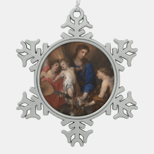 天使を作る音楽のヴァージンそして子供 スノーフレークピューターオーナメント (正面)