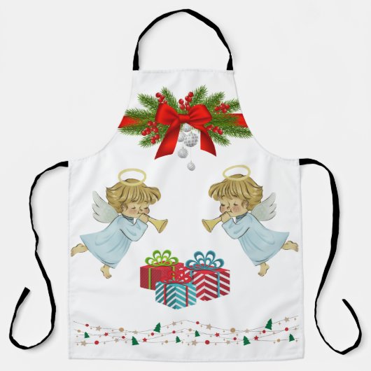 天使を使ったクリスマスデザイン エプロン (正面)